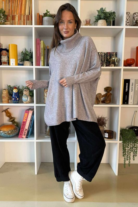 Beyond Terry Oversized Cowl Knit Grey Marl